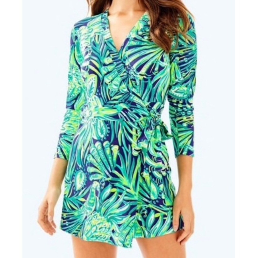 Lilly Pulitzer Karlie Romper‎ Women's  Size S Navy Teal Print Long Sleeve
